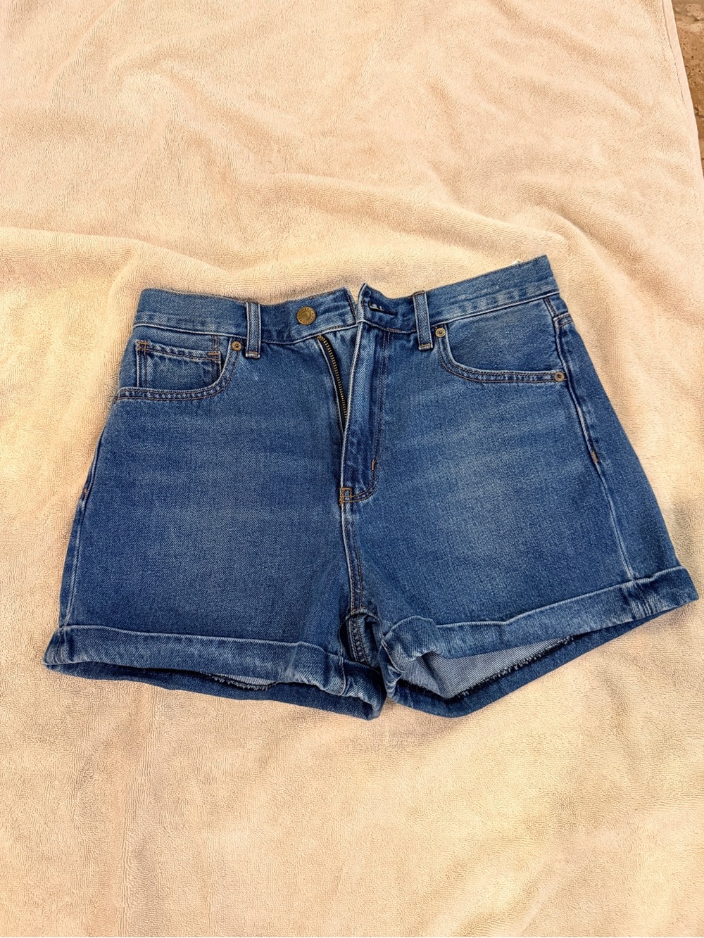 American Eagle Outfitters Blue High-Rise Rolled Hem Denim Shorts